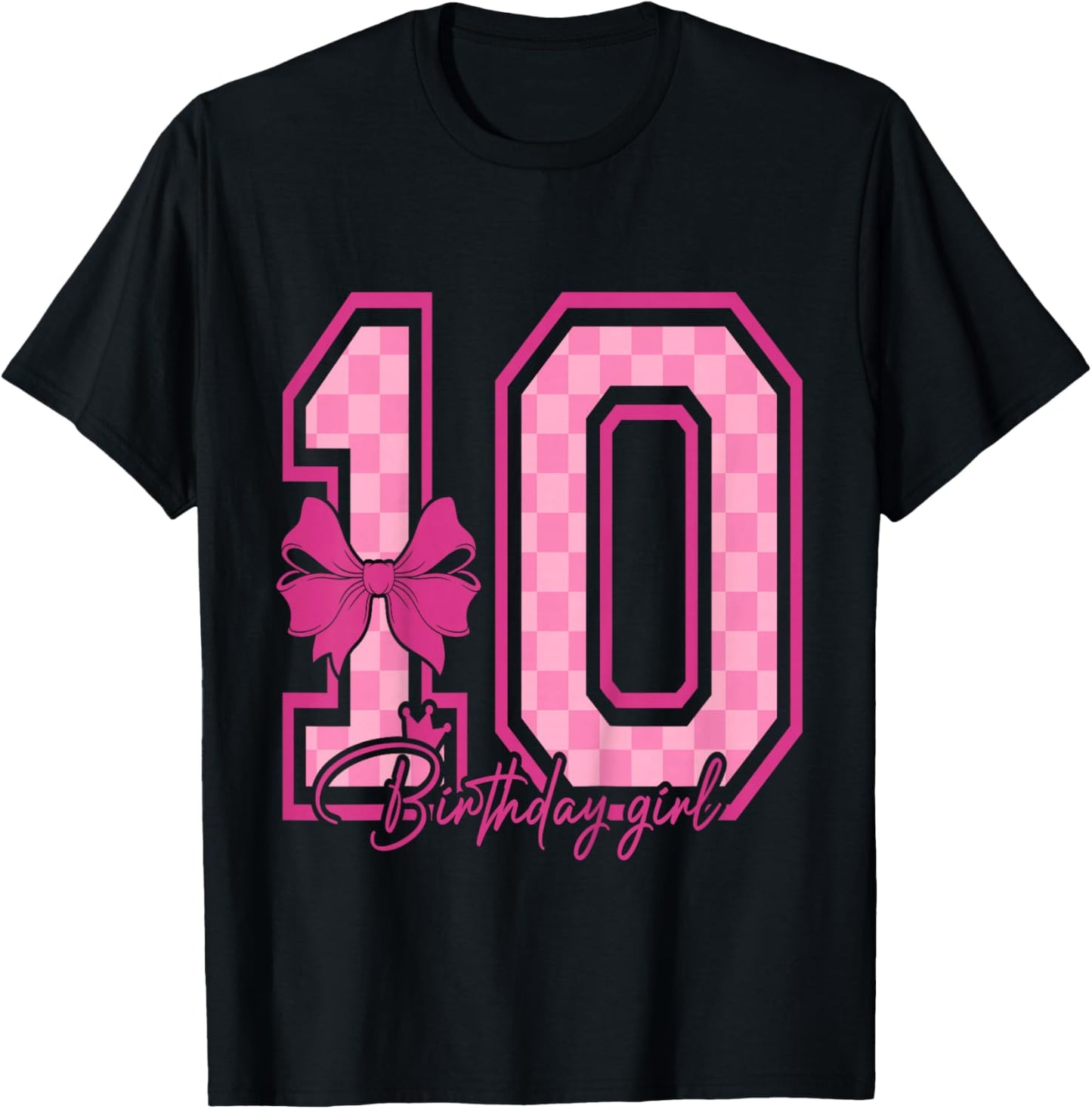 10th Birthday Girl Pink Coquette Bow Ten Bday 10yrs Old Girl T-Shirt - T-Shirt | Black