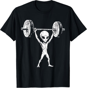 Vintage Alien Retro Weight Lifting Gym Alien Deadlift Funny T-Shirt - T-Shirt | Black