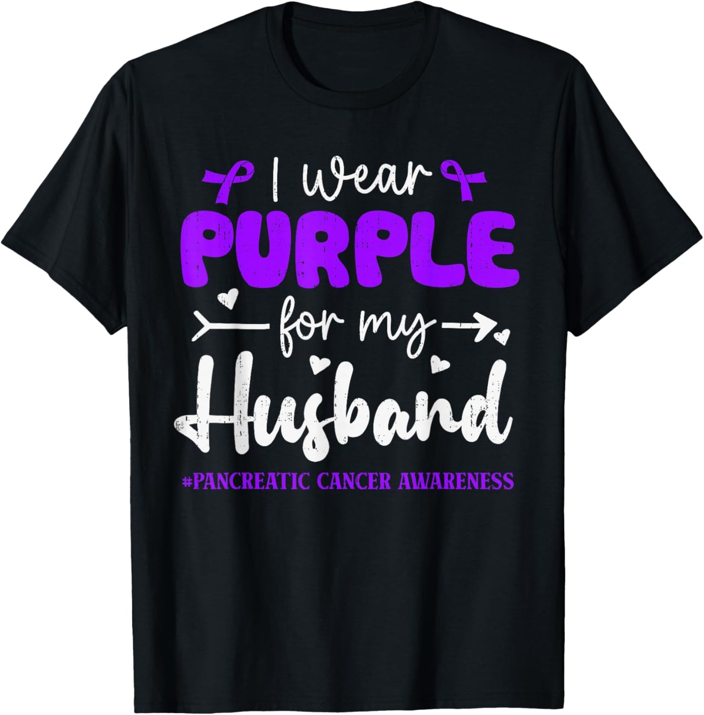 I Wear Purple for Husband Pancreatic Cancer Awareness Family T-Shirt - T-Shirt | Black