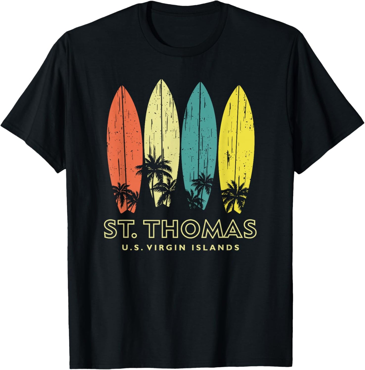St Thomas Retro Surfboards Vintage Boys Girls Souvenir T-Shirt - T-Shirt | Black