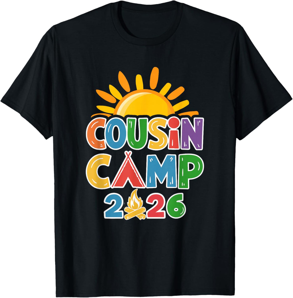 Cousin Camp 2026 Family Vacation Summer Camping Crew T-Shirt - T-Shirt | Black
