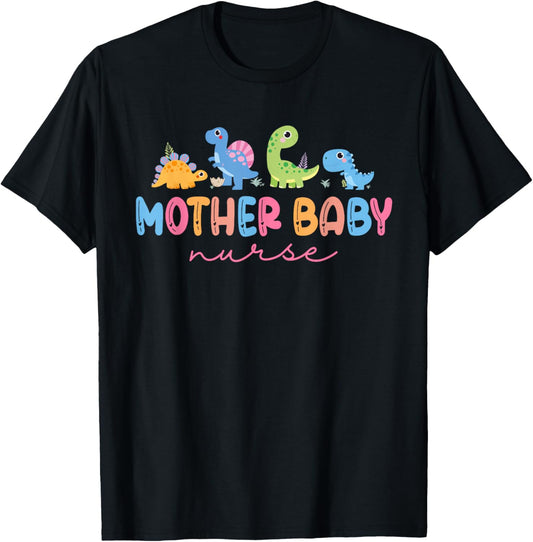 Animal Mother Baby Nurse Dinosaur Postpartum RN Ob Nurse T-Shirt - T-Shirt | Black