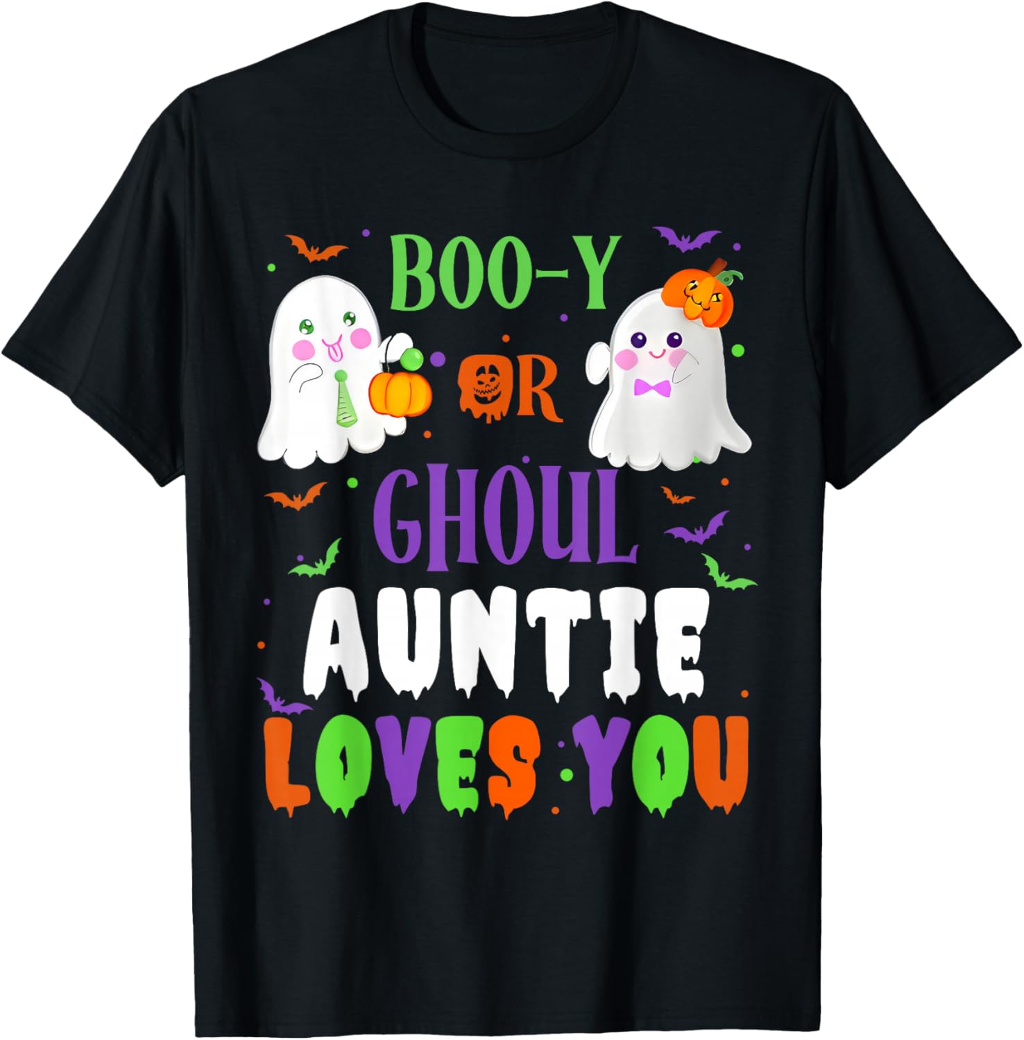 Boo-y Or Ghoul Auntie Loves You Boo Halloween Baby Gender T-Shirt - T-Shirt | Black