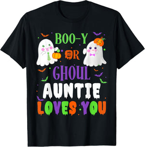 Boo-y Or Ghoul Auntie Loves You Boo Halloween Baby Gender T-Shirt - T-Shirt | Black
