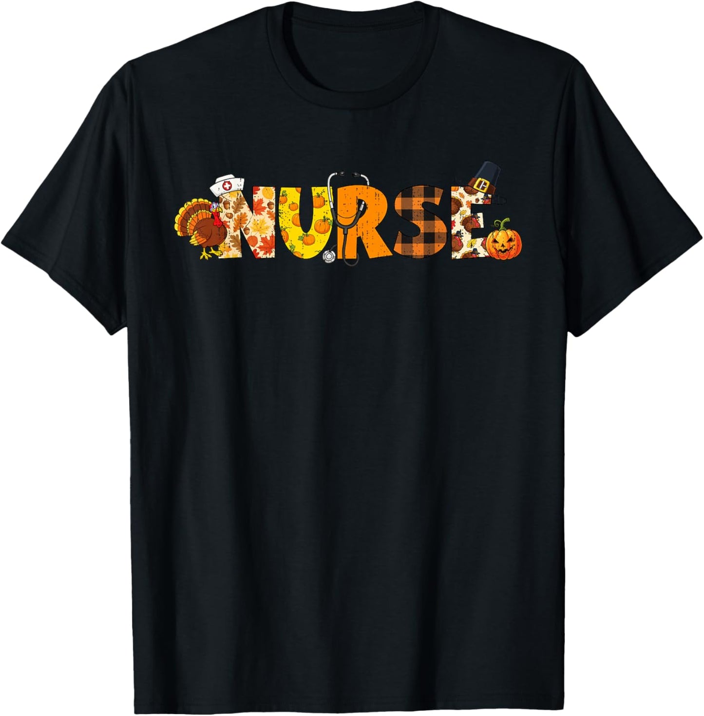 Funny Nurse Turkey Fall Thanksgiving Scrub Top RN ICU ER T-Shirt - T-Shirt | Black