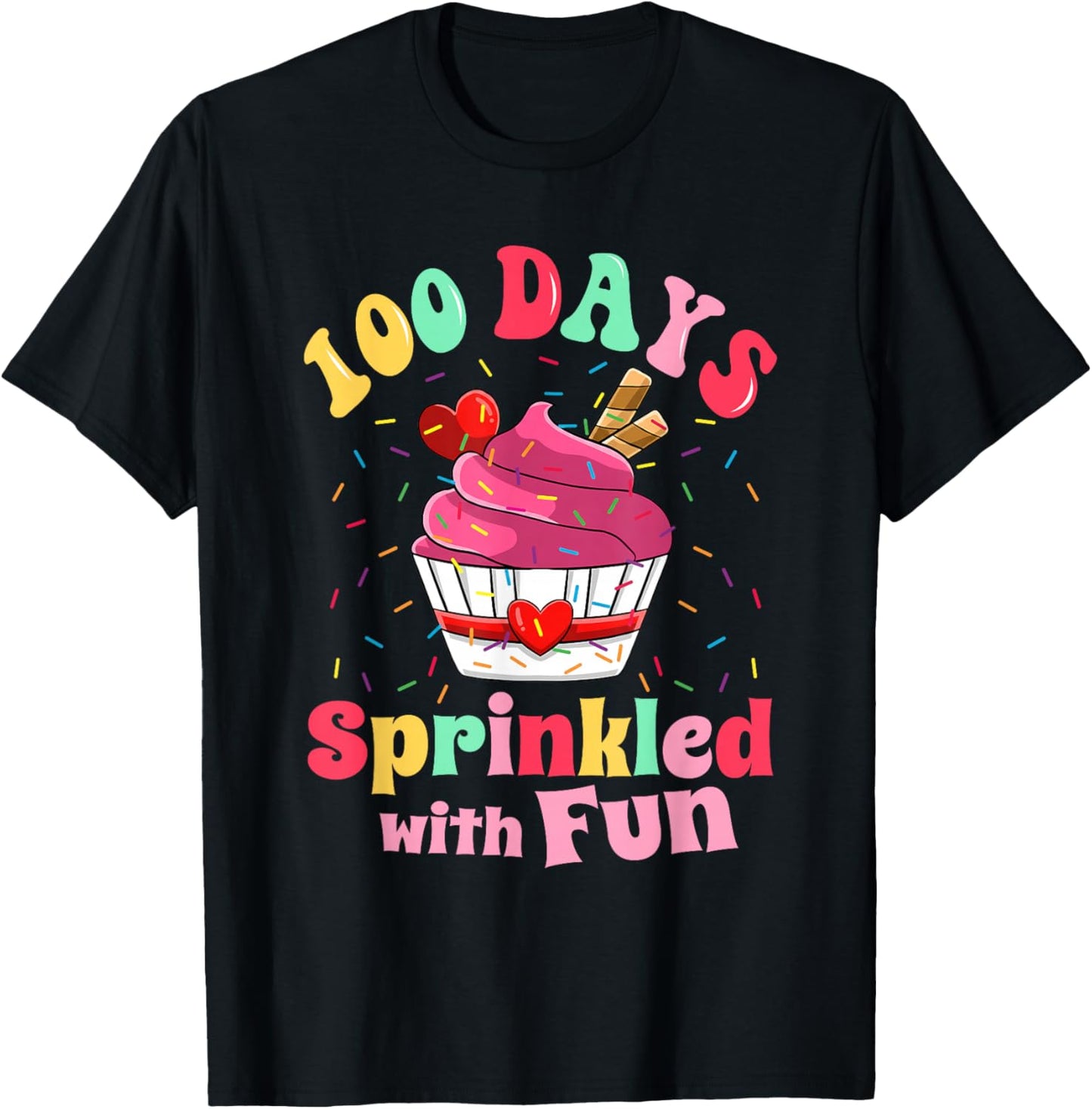 100 Days Sprinkled with Fun Cupcake 100th Day of School Kids T-Shirt - T-Shirt | Black