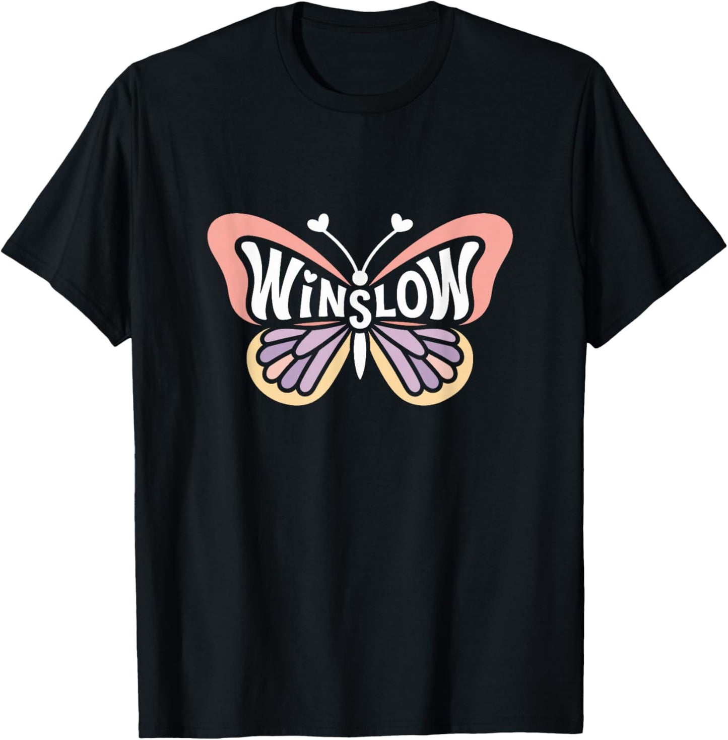 Winslow Butterfly - Personalized Cute Name Word Art T-Shirt - T-Shirt | Black