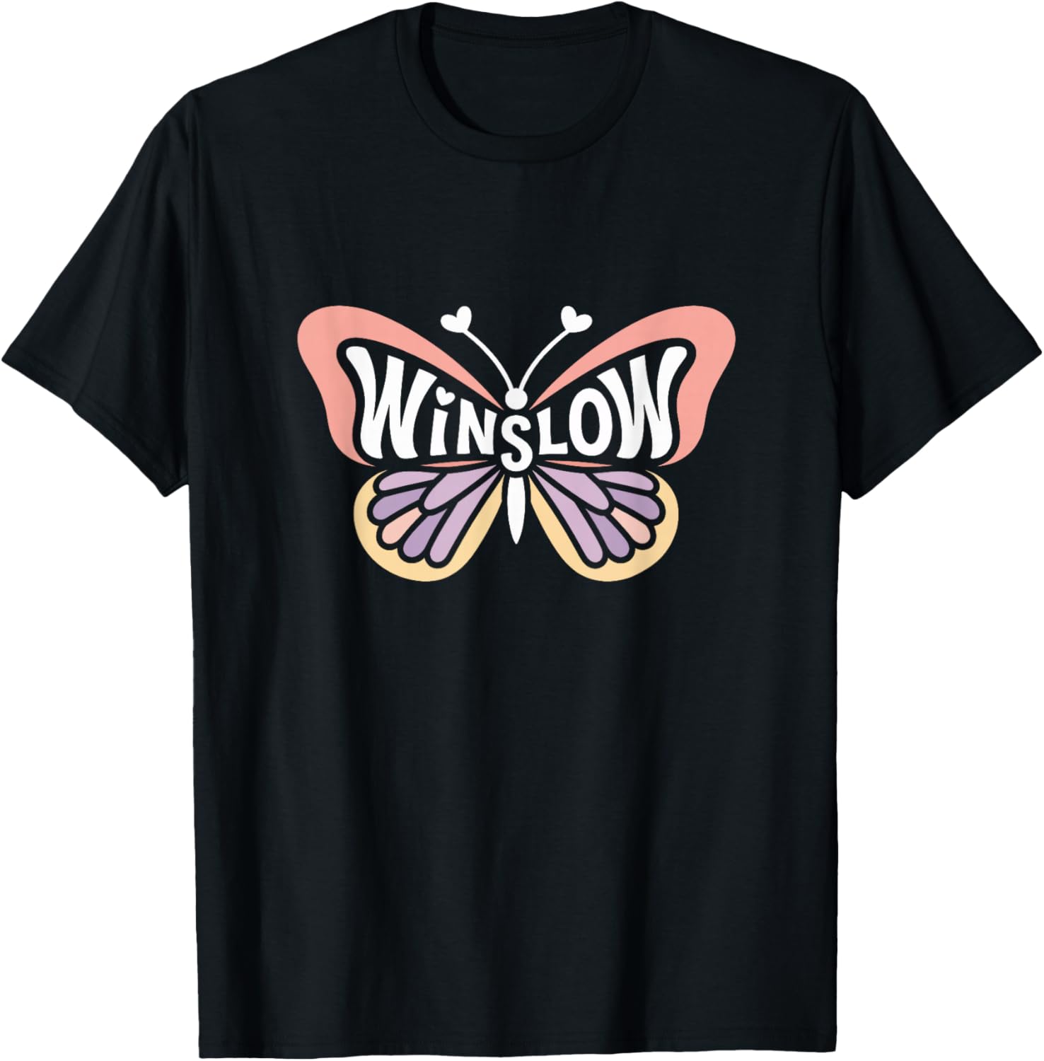 Winslow Butterfly - Personalized Cute Name Word Art T-Shirt - T-Shirt | Black