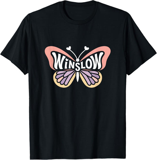 Winslow Butterfly - Personalized Cute Name Word Art T-Shirt - T-Shirt | Black