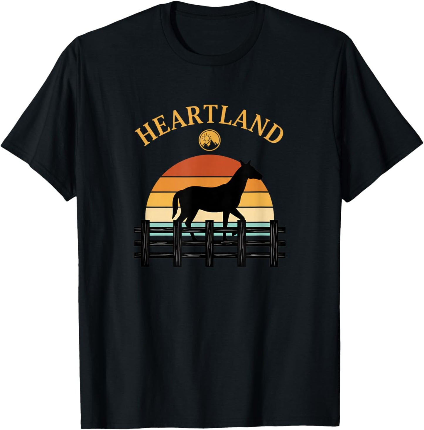Heartland Horse Sunset Silhouette Farm Country Rustic T-Shirt - T-Shirt | Black