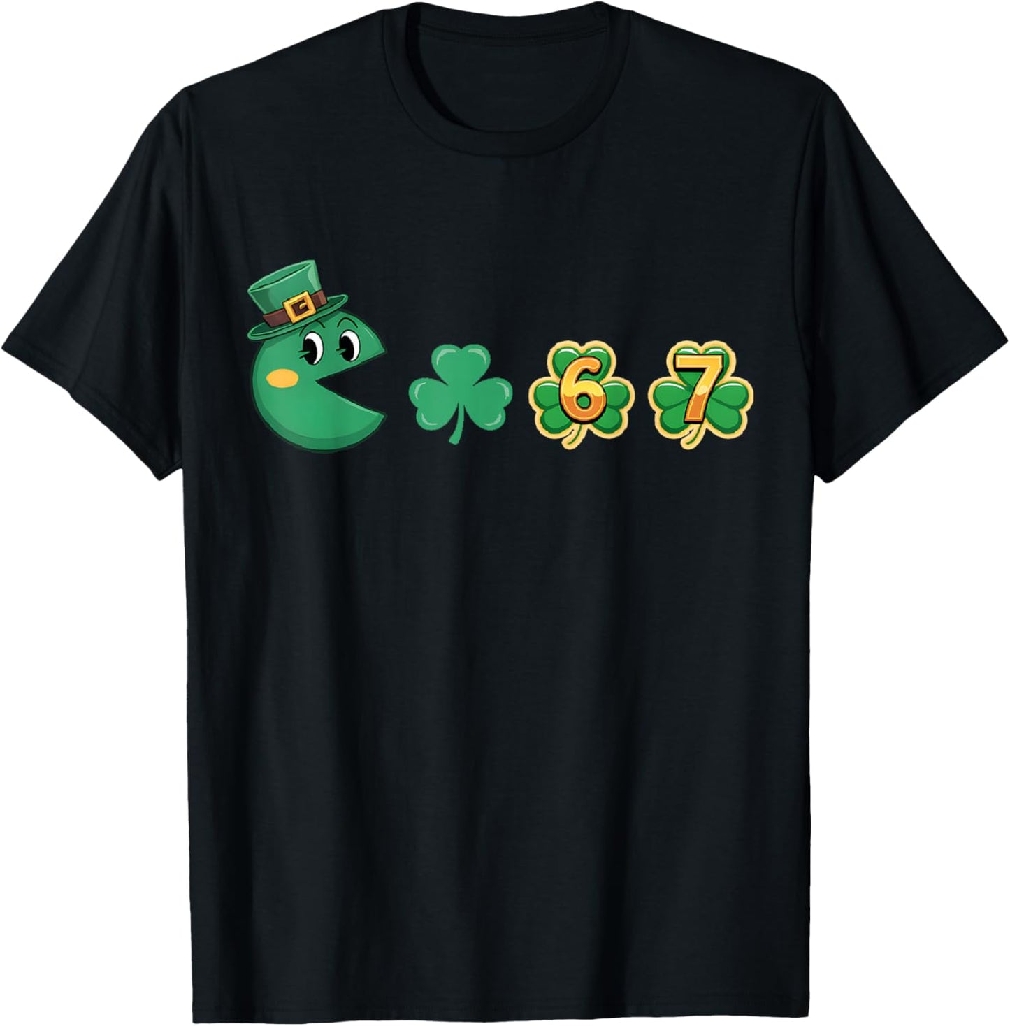 St Patricks Day Eating 67 Shamrock Retro Gamer Men Boys Kids T-Shirt - T-Shirt | Black