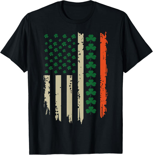 US American Shamrock Flag for St Patricks Day Funny T-Shirt - T-Shirt | Black