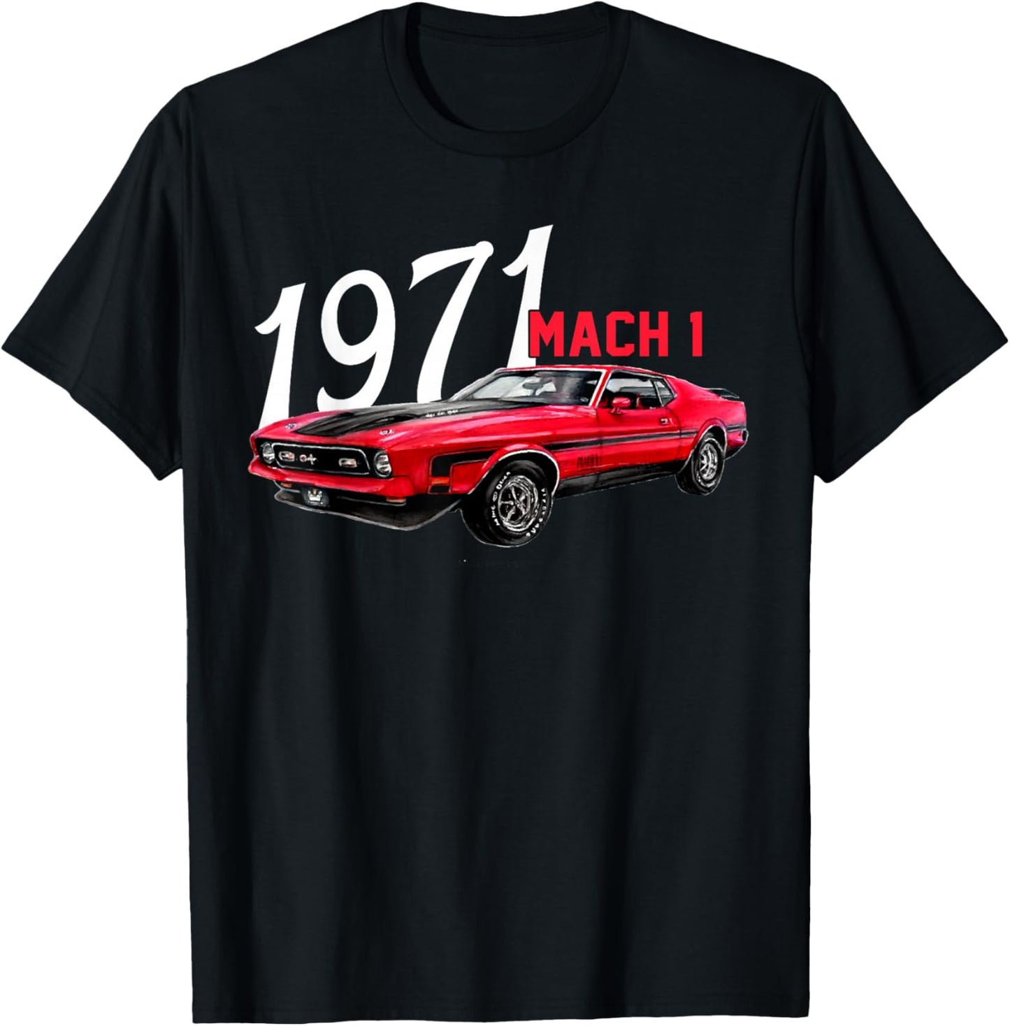 1971 71 Mach 1 Classic Vintage Old Car USA Flag T-Shirt - T-Shirt | Black