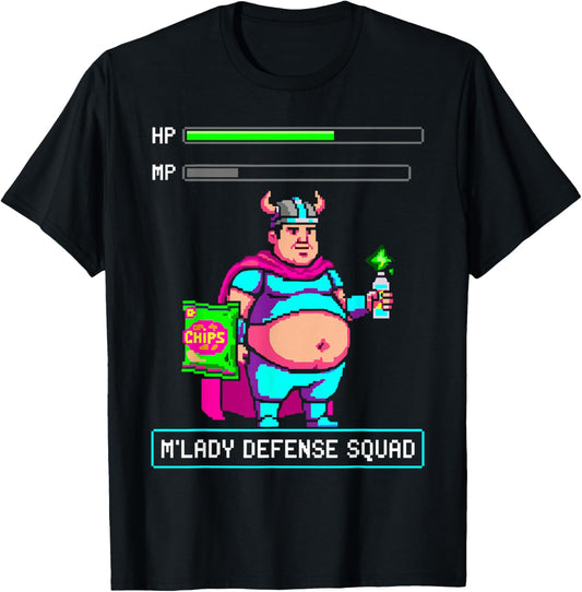 Gamer Neckbeard Meme Enthusiast M'lady Defense Squad T-Shirt - T-Shirt | Black