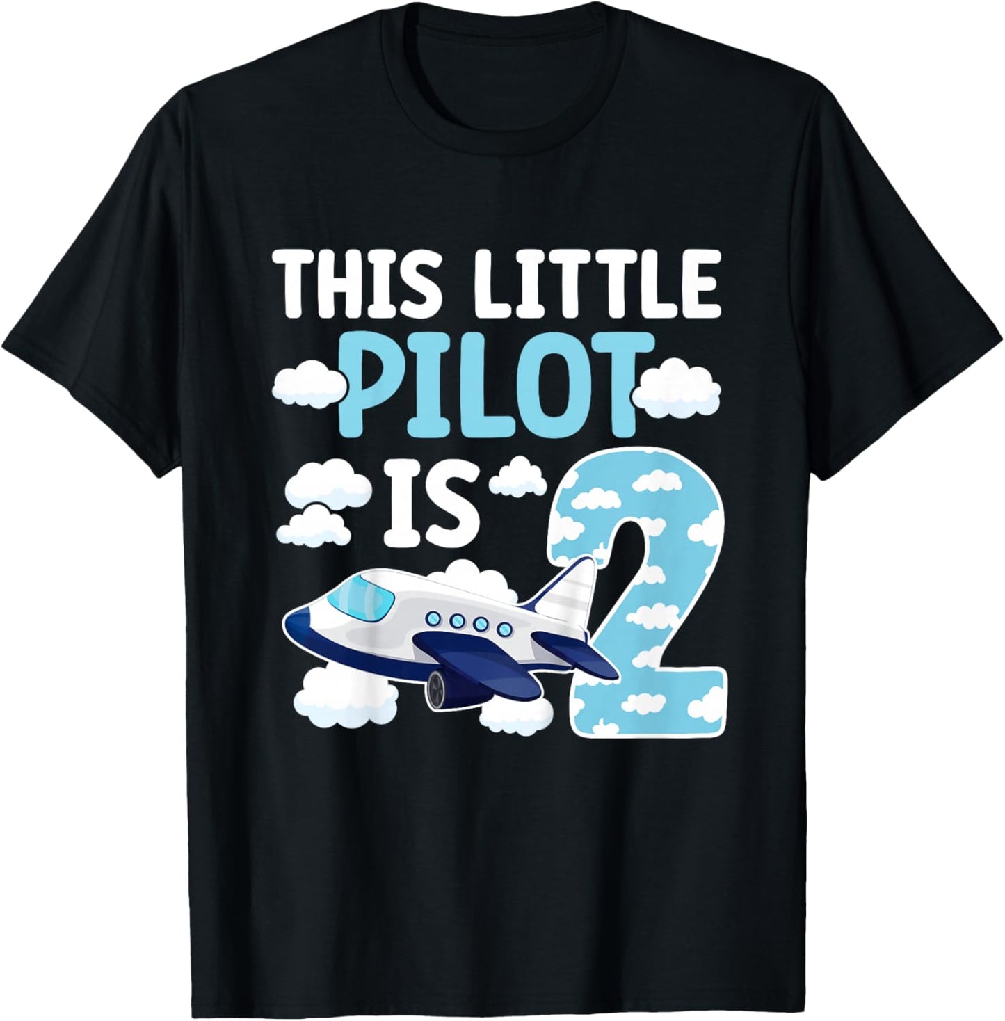 2nd Airplane Birthday Party Two Year Old Pilot Birthday T-Shirt - T-Shirt | Black