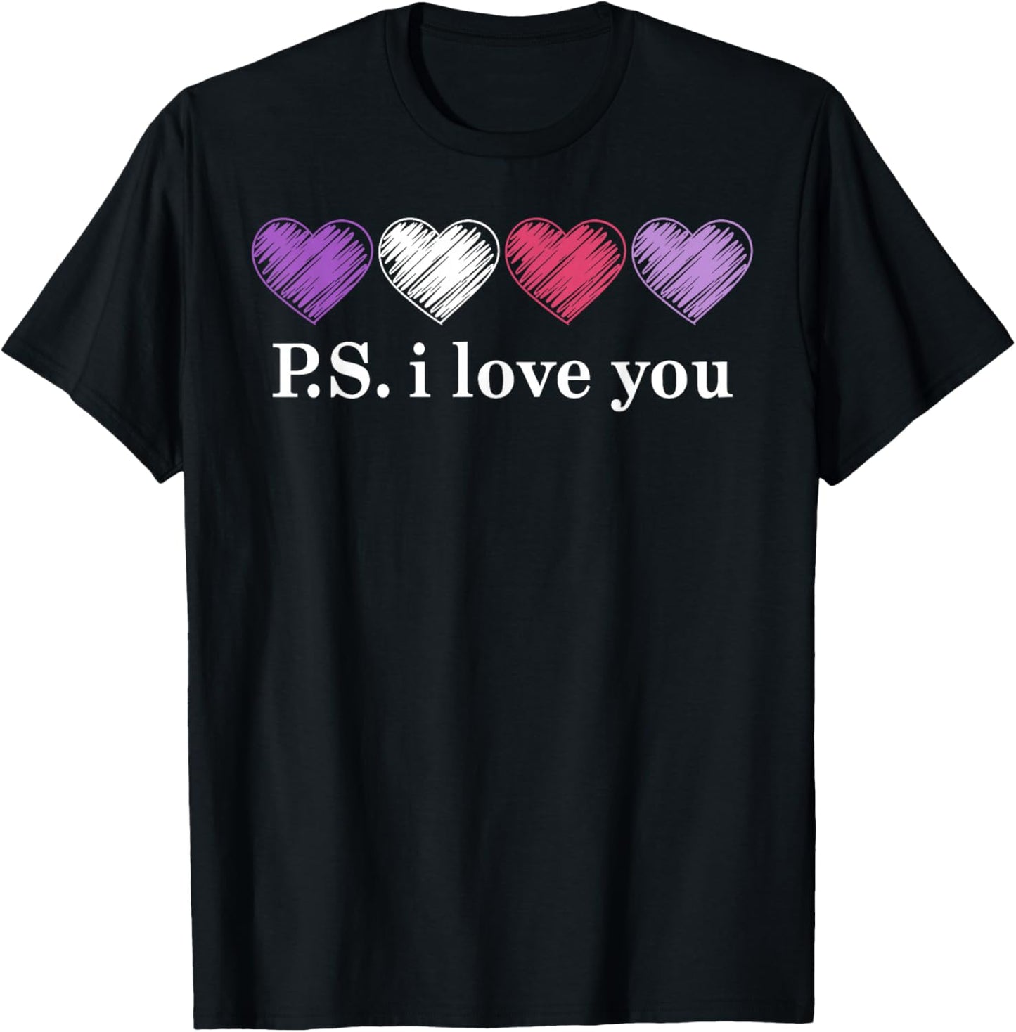 PS I Love You Day Valentine's Day Purple Heart Women Men Kid T-Shirt - T-Shirt | Black