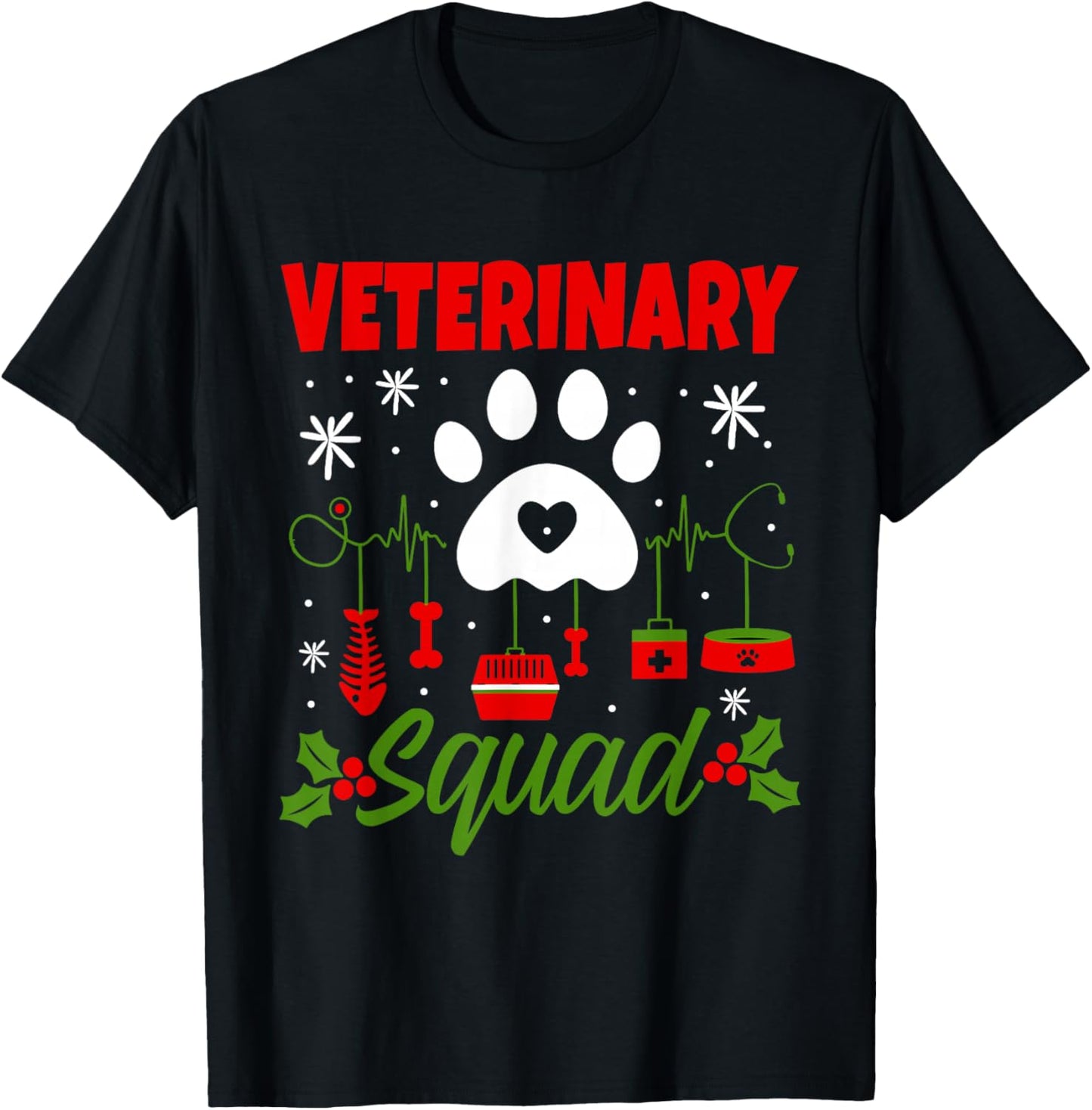 Veterinary Squad Christmas Vet Crew Tech Matching Holiday T-Shirt - T-Shirt | Black