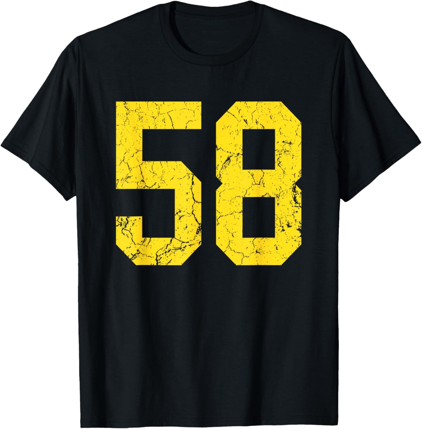 Distressed Bright Gold Number 58 Jersey Player Uniform #58 T-Shirt - T-Shirt | Black