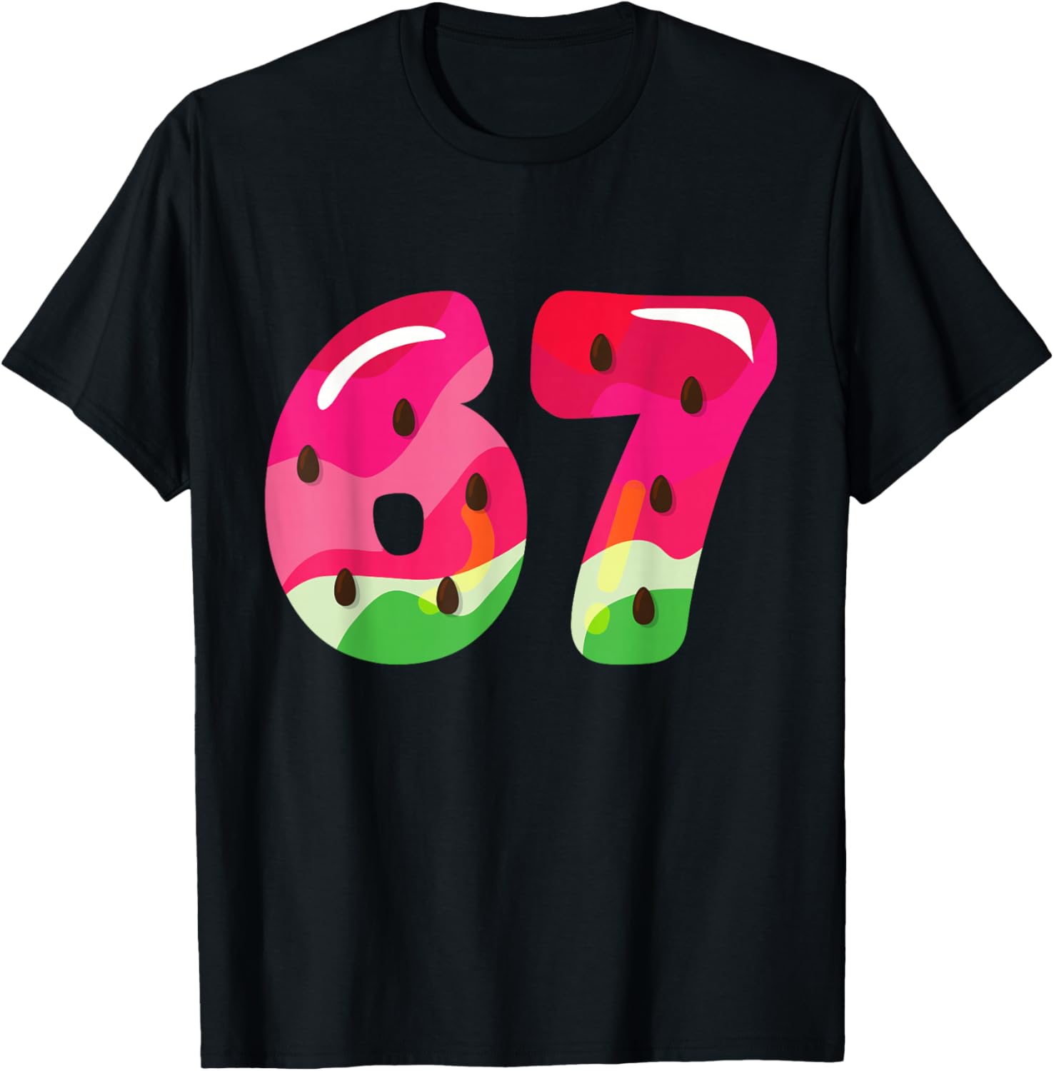 Watermelon 67 Meme Six Seven Slang 67th Birthday Adult Kids T-Shirt - T-Shirt | Black