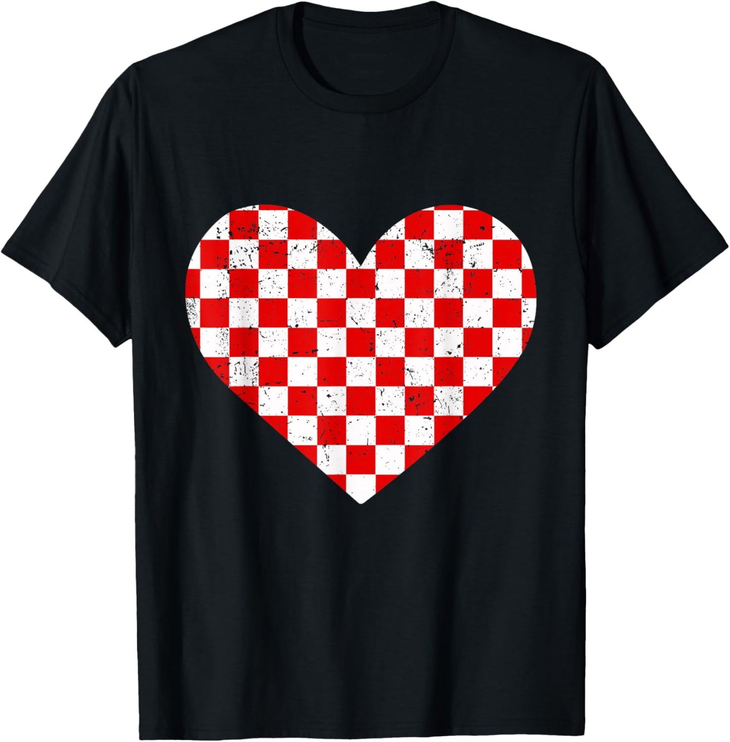 Girls Valentines Heart Silhouette Checkerboard Retro T-Shirt - T-Shirt | Black