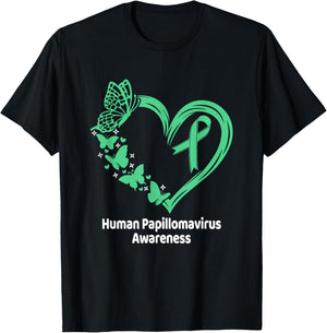 Human Papillomavirus HPV Awareness Heart Butterfly T-Shirt - T-Shirt | Black