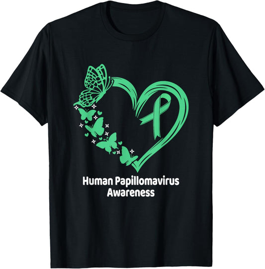 Human Papillomavirus HPV Awareness Heart Butterfly T-Shirt - T-Shirt | Black