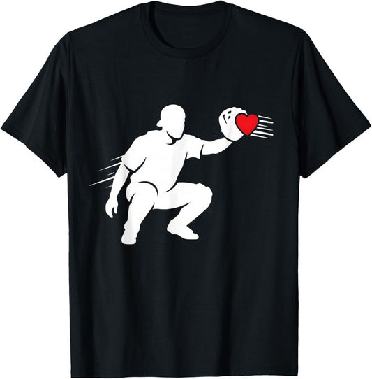 Valentine Day Baseball Glove Silhouette Heart Men Boys Kids T-Shirt - T-Shirt | Black