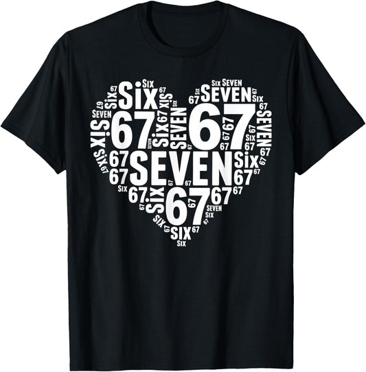 Six Seven Heart 67 Meme 6 7 Valentines Day Teens Boys Kids T-Shirt - T-Shirt | Black