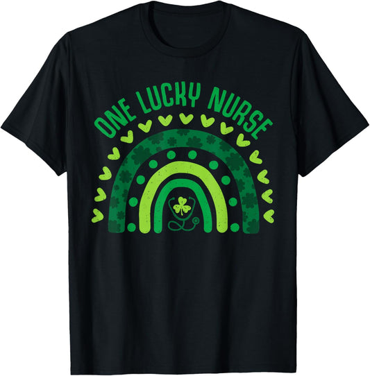 One Lucky Nurse Scrub NICU ICU St Patricks Day Nurses Women T-Shirt - T-Shirt | Black