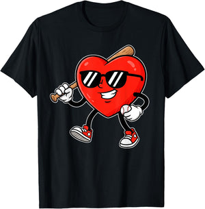 Boy Valentines Day Funny Heart Love Baseball Boys Men Kids T-Shirt - T-Shirt | Black