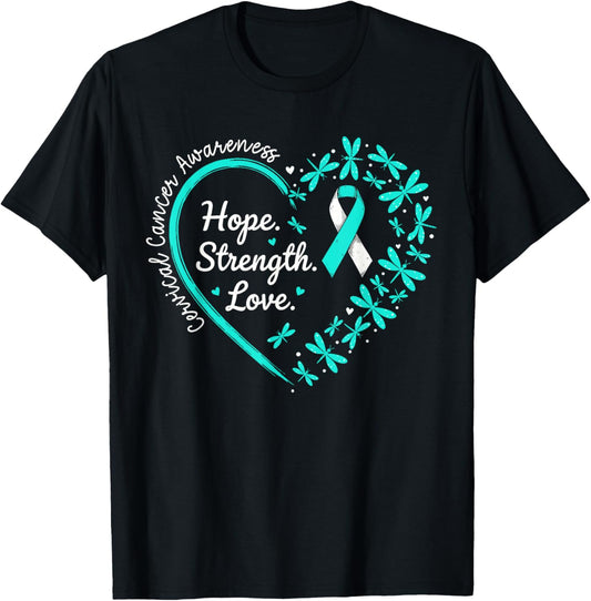 Cervical Cancer Awareness Heart Hope Strength Love Women T-Shirt - T-Shirt | Black