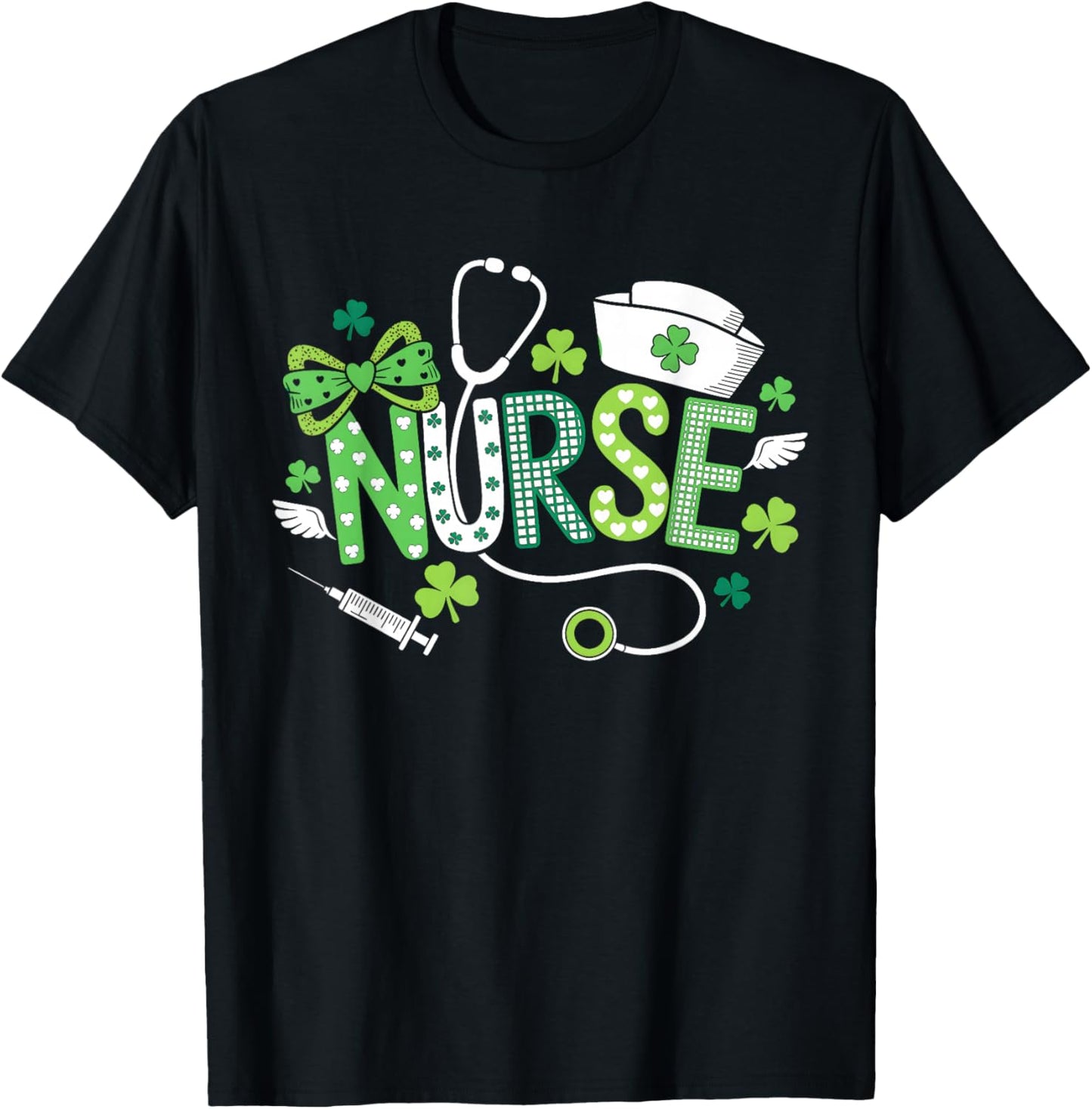 Nurse St Patricks Day Coquette Stethoscope Nursing Women T-Shirt - T-Shirt | Black