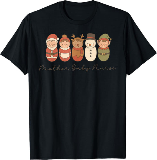 MBU Mother Baby Nurse Christmas Cute Baby Swaddle Postpartum T-Shirt - T-Shirt | Black