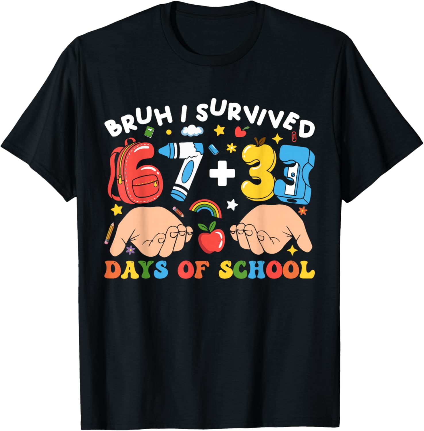 Bruh I Survived 100 Days of School Funny 67 + 33 Days Kids T-Shirt - T-Shirt | Black