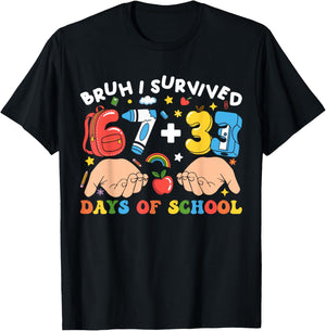 Bruh I Survived 100 Days of School Funny 67 + 33 Days Kids T-Shirt - T-Shirt | Black