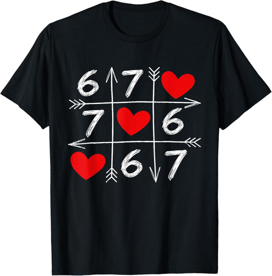 67 Six Seven Meme 6 7 Heart Valentine’s Day Teens Boys Girls T-Shirt - T-Shirt | Black