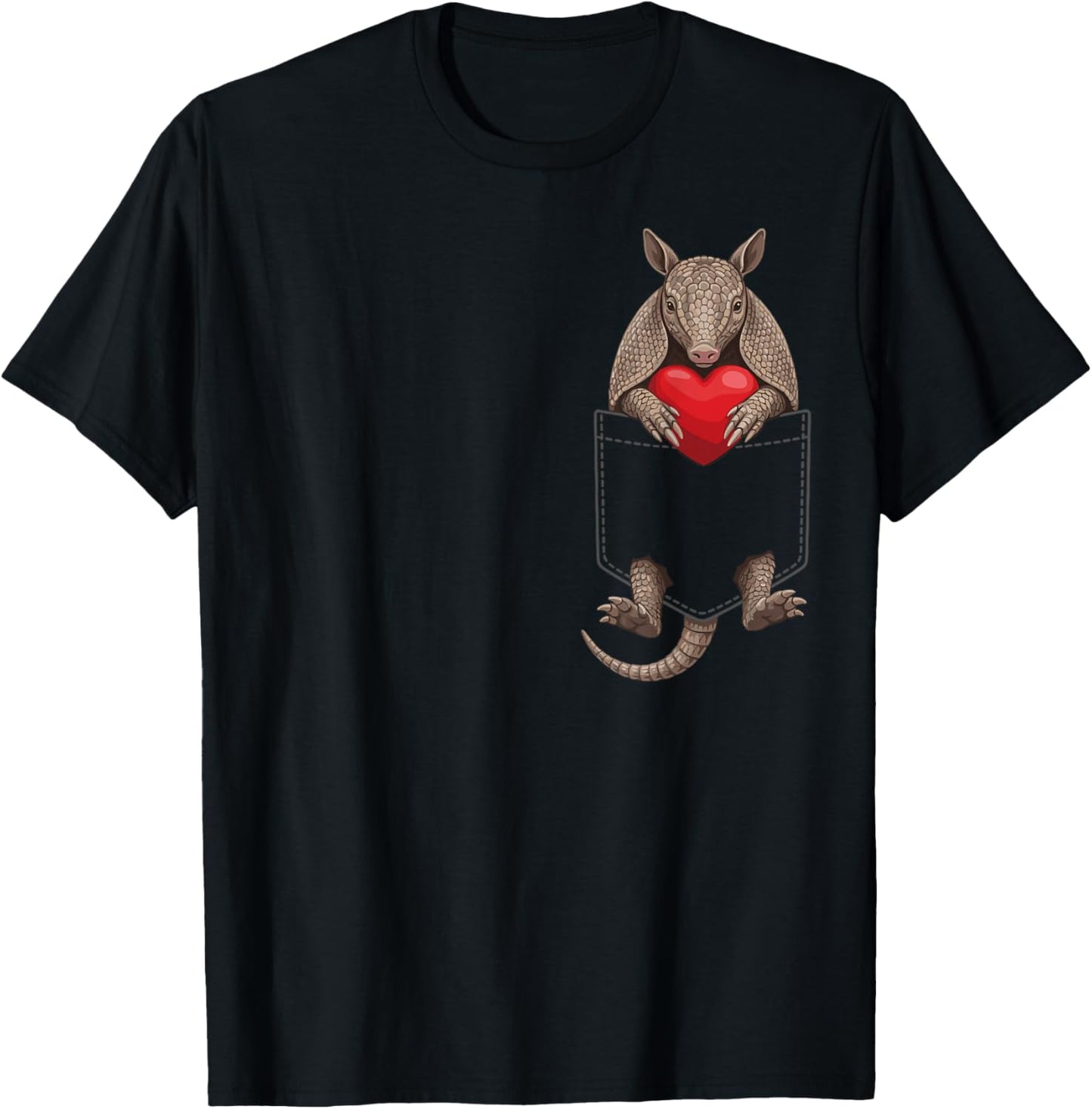 Cute Armadillo in Pocket Animal Lover Design Valentines T-Shirt - T-Shirt | Black