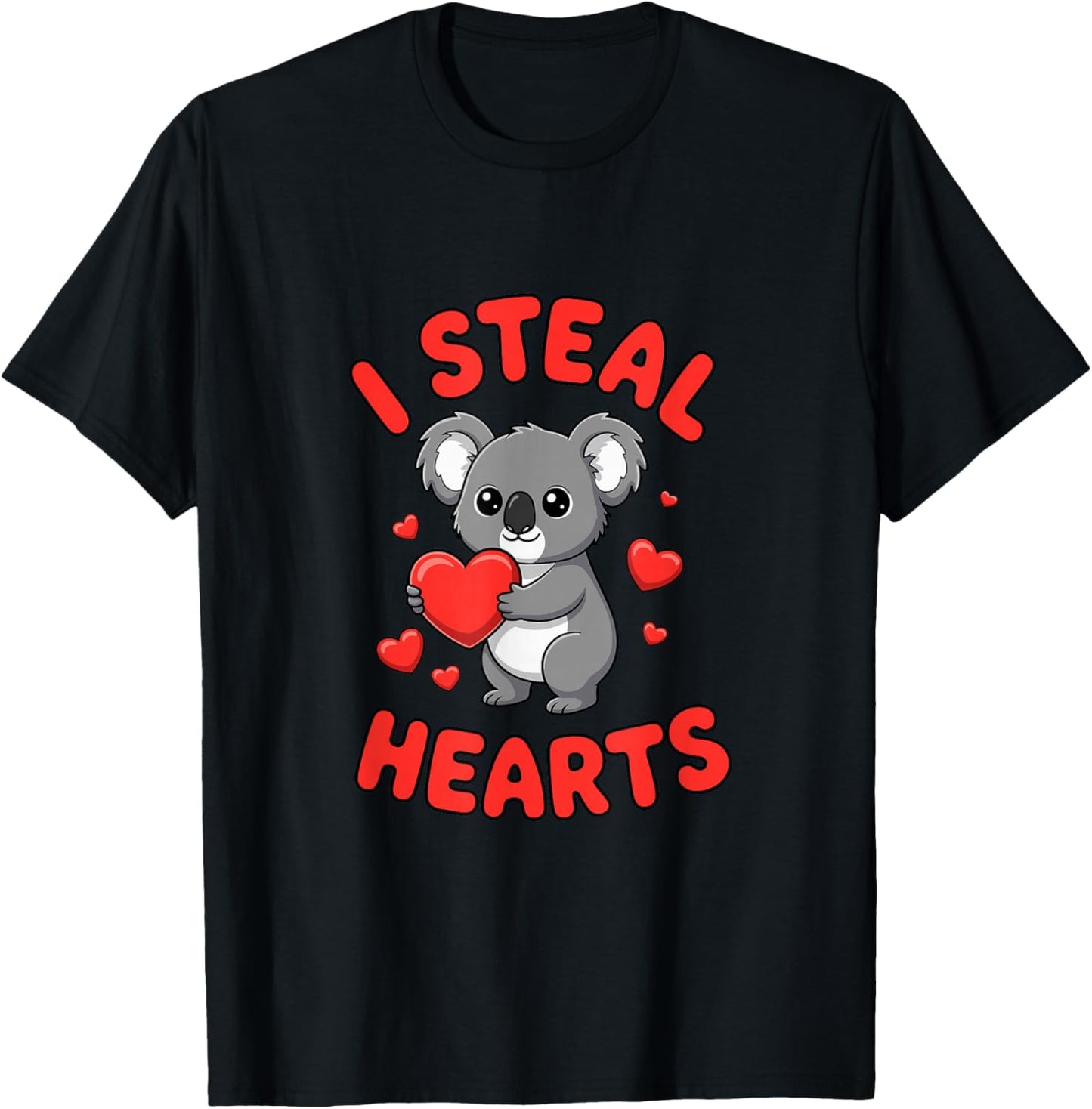 Valentine's Day Koala I Steal Hearts Love T-Shirt - T-Shirt | Black