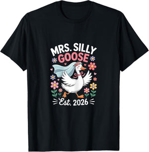 Mrs. Silly Goose Est. 2026 Wedding Cute Goose Bride Funny T-Shirt - T-Shirt | Black