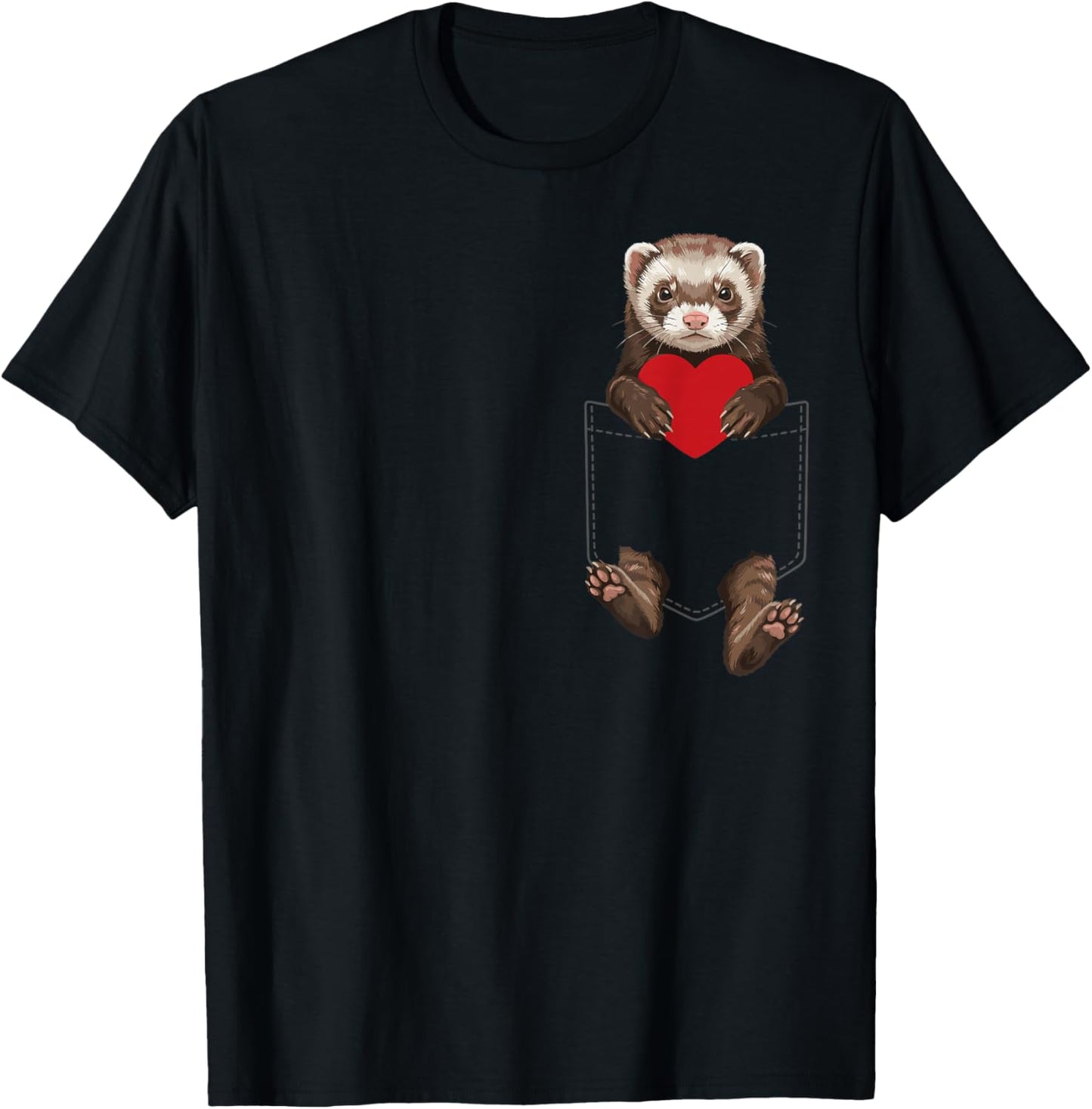 Ferret in Pocket Animal Lover Design Valentines T-Shirt - T-Shirt | Black