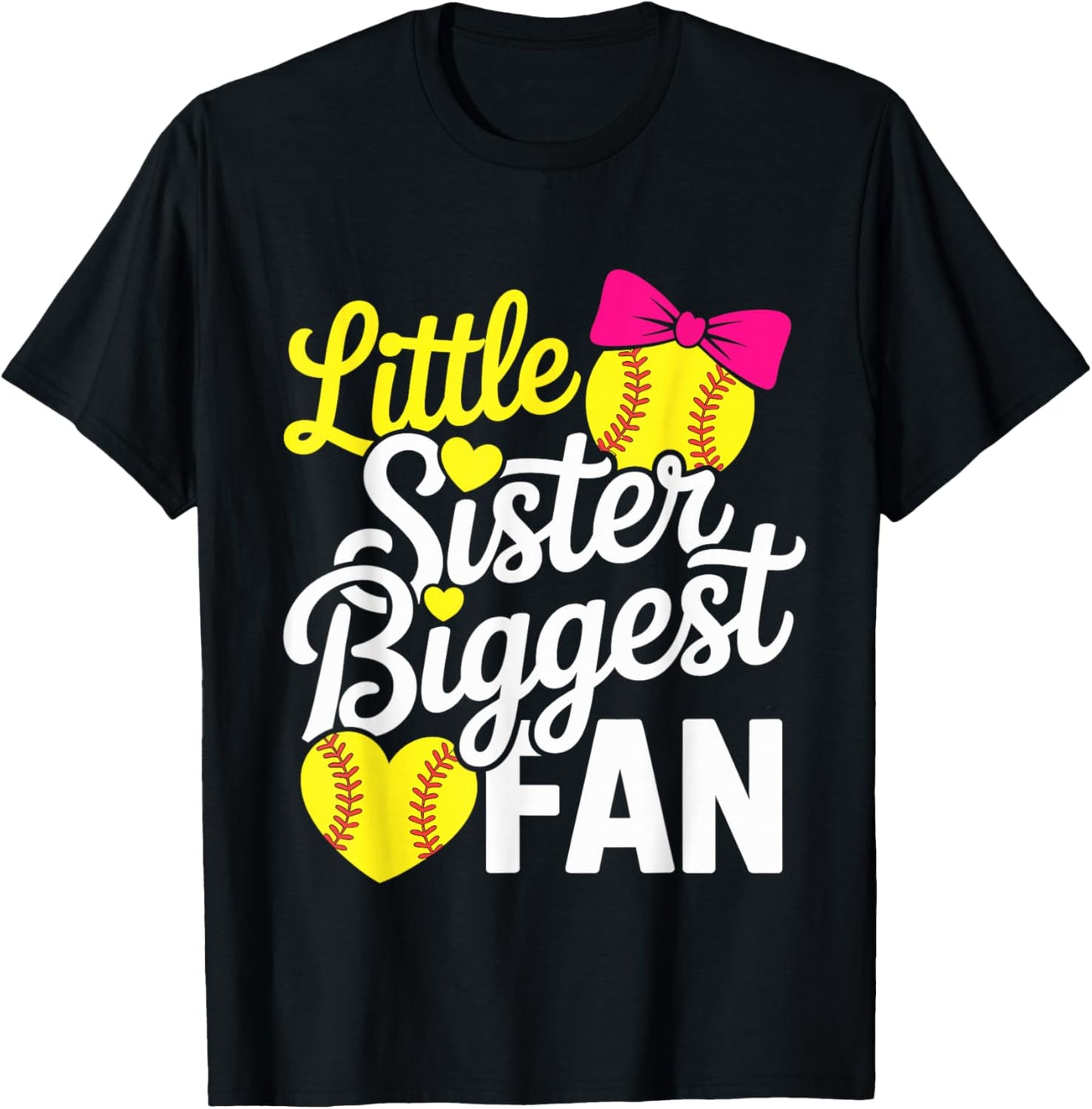 Little Sister Biggest Fan Softball Sister Softball Lover T-Shirt - T-Shirt | Black