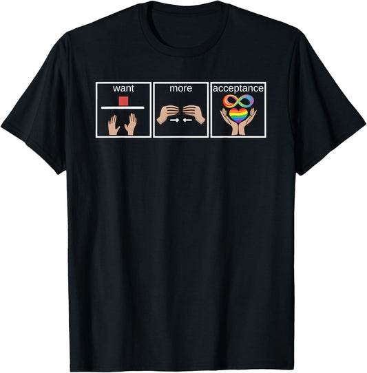 Want More Acceptance Autism Awareness Support Heart Puzzle T-Shirt - T-Shirt | Black