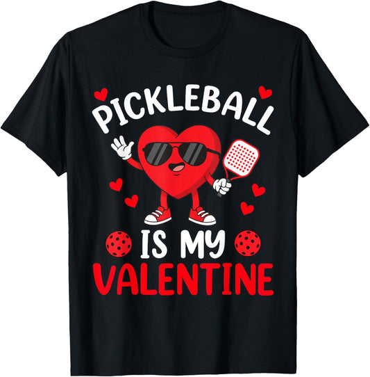 Women Pickleball Valentine Day Heart Love Girl Pickle Ball T-Shirt - T-Shirt | Black