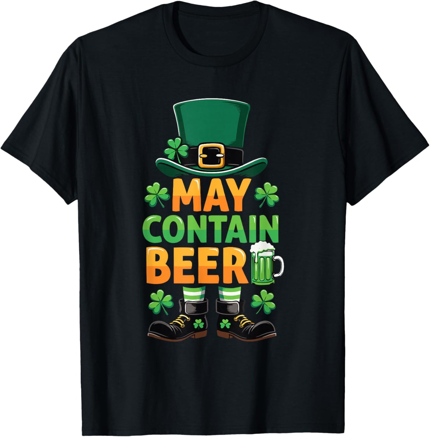 Retro May Contain Beer Leprechaun St Patrick's Day Men Women T-Shirt - T-Shirt | Black