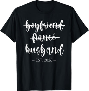 Boyfriend Fiance Husband 2026 Just Married Wedding Honeymoon T-Shirt - T-Shirt | Black
