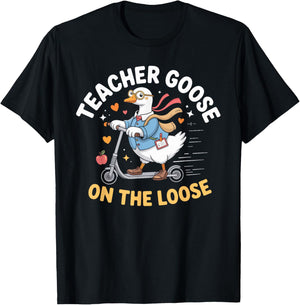 Teacher Goose On The Loose Funny Teacher T-Shirt - T-Shirt | Black