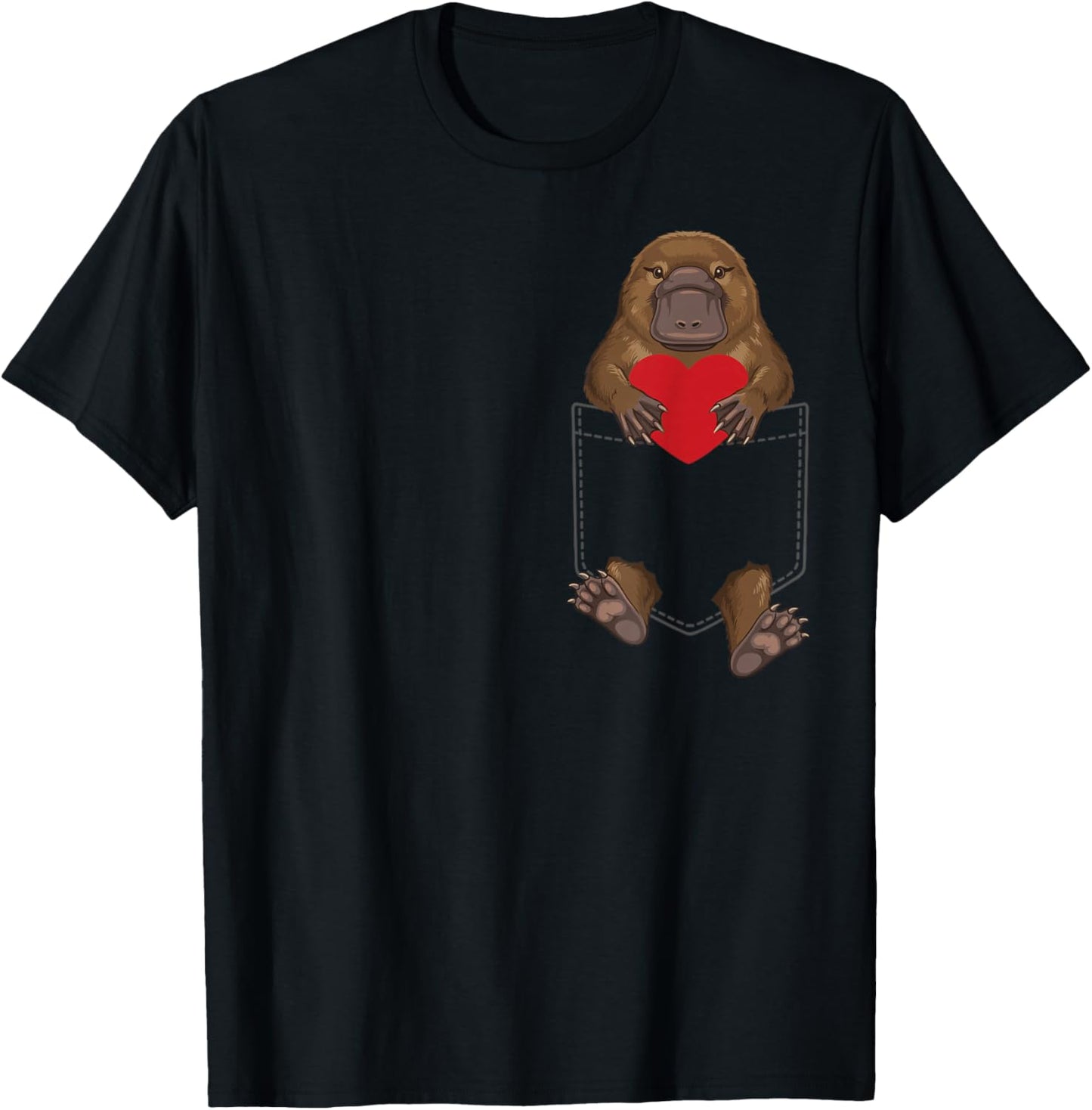 Cute Platypus in Pocket Wildlife Lover Valentines T-Shirt - T-Shirt | Black