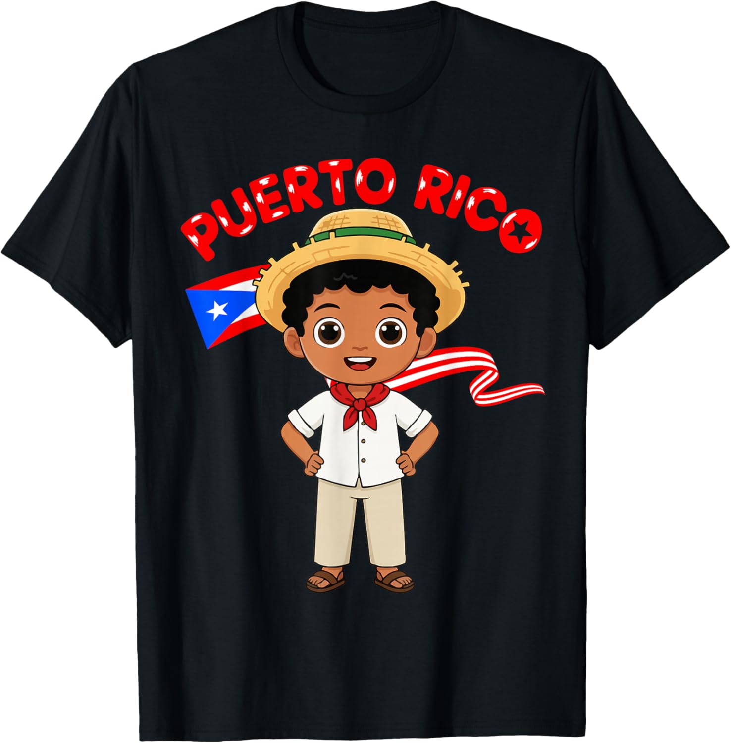 Puerto Rico Puerto Rican Boy Traditional Outfit Wear Flag T-Shirt - T-Shirt | Black