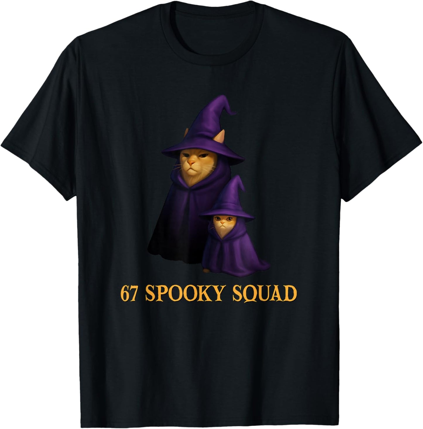 67 Meme Halloween Haunted Spooky - Six Seven Wizard Cat Meme T-Shirt - T-Shirt | Black