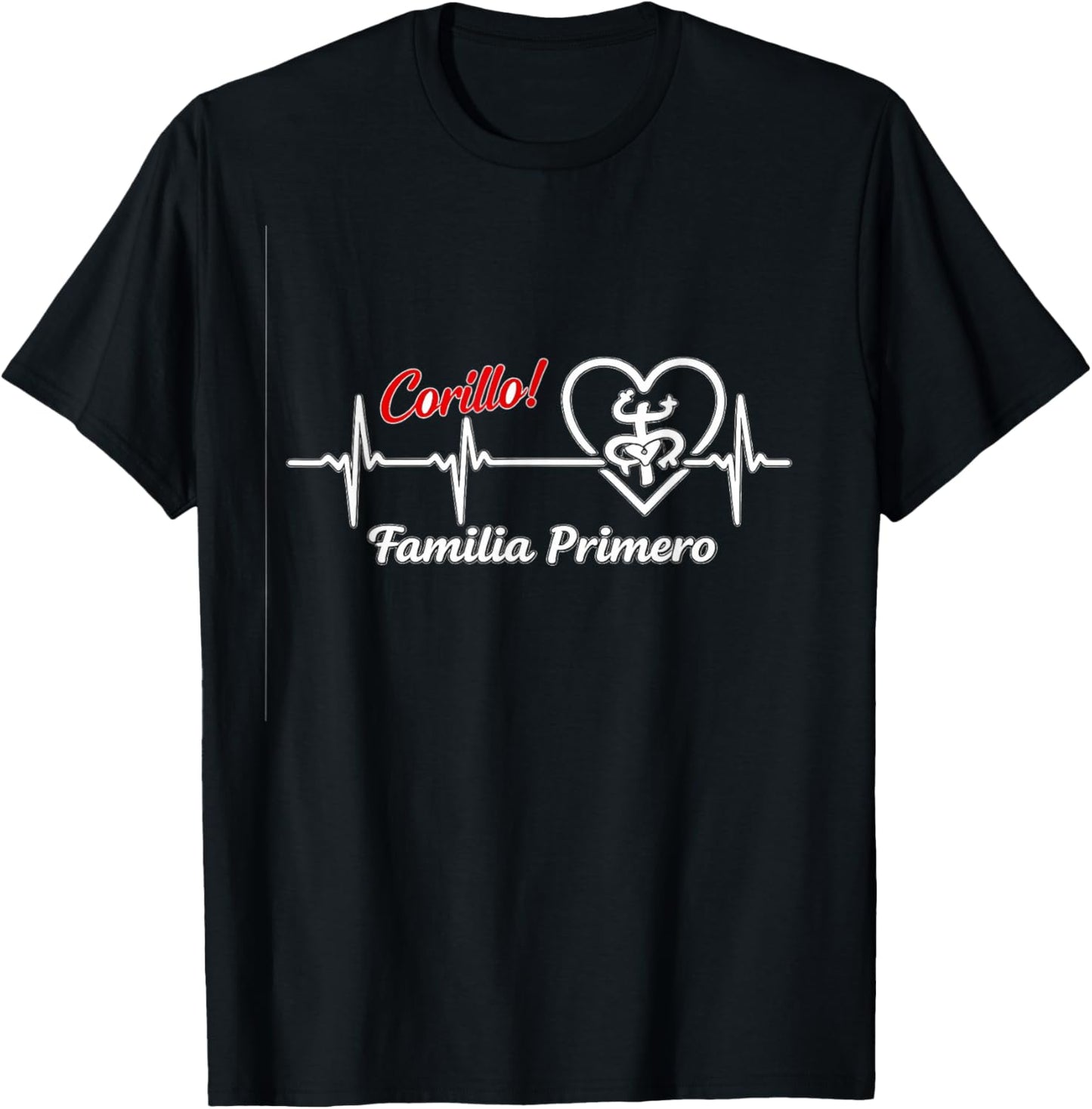 Corillo Familia Primero Puerto Rican Heartbeat Design T-Shirt - T-Shirt | Black